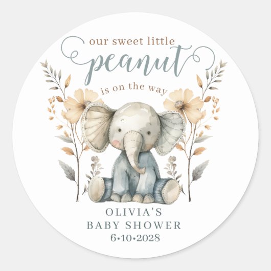 Little Peanut Elephant Blue Baby shower Ronde Sticker (Voorkant)