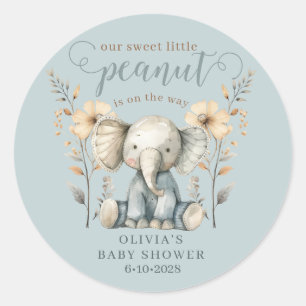 Little Peanut Elephant Blue Baby shower Ronde Sticker