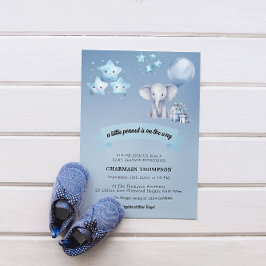 Little Peanut Elephant Blue Balloon Baby shower Kaart