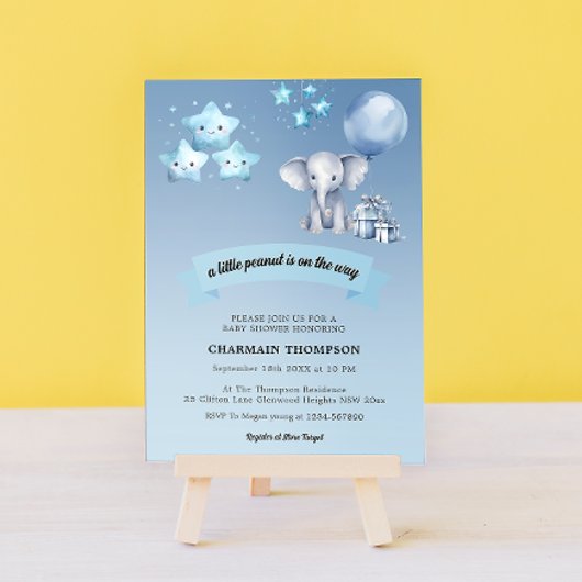 Little Peanut Elephant Blue Balloon Baby shower Kaart
