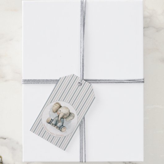 Little Peanut Elephant Blue Striped Baby shower Cadeaulabel