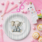 Little Peanut Elephant Blue Striped Baby shower Papieren Bordje (Feest)