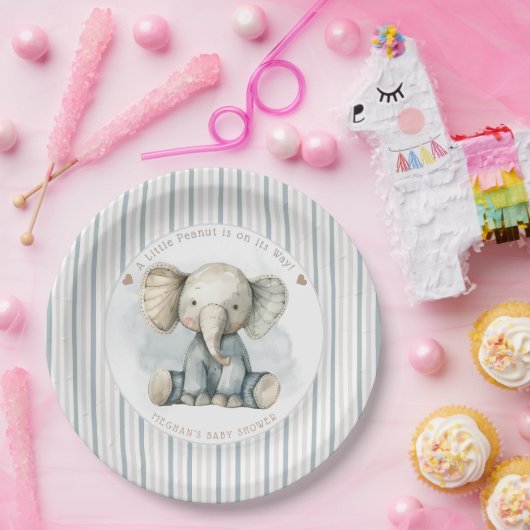 Little Peanut Elephant Blue Striped Baby shower Papieren Bordje (Feest)
