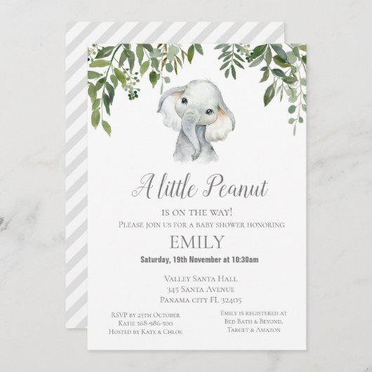 Little Peanut Elephant Invitation - Baby shower Kaart (Voorkant / Achterkant)