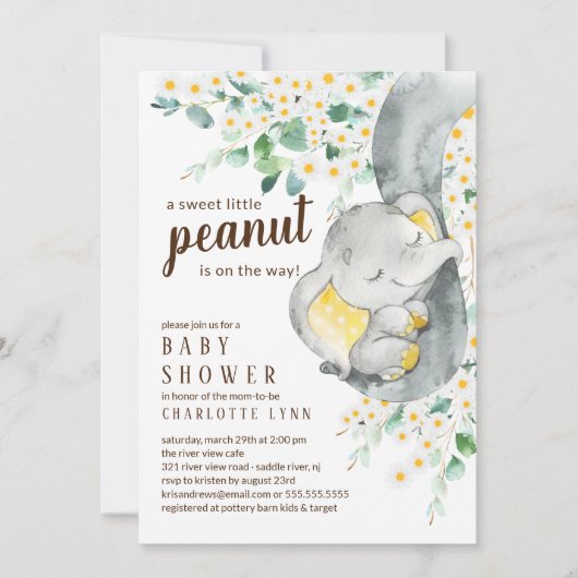 Little Peanut Elephant Neutraal Baby shower Kaart (Voorkant)