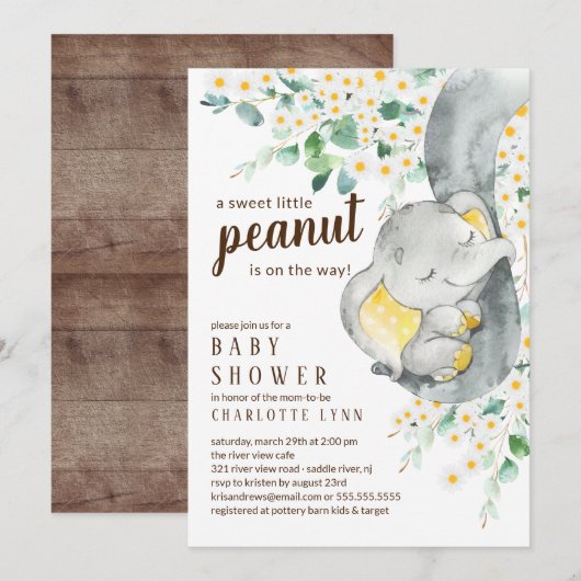 Little Peanut Elephant Neutraal Baby shower Kaart (Voorkant / Achterkant)