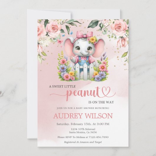 Little Peanut Elephant Pink Floral Kaart (Voorkant)