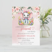 Little Peanut Elephant Pink Floral Kaart (Staand voorkant)
