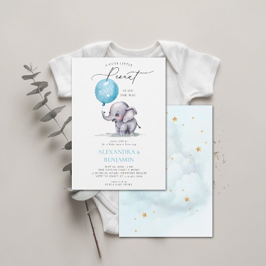 Little Peanut Elephant Waterverf Baby Boy Shower Kaart