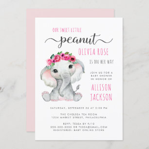 Little Peanut Elephant Waterverf Baby Girl Shower Kaart