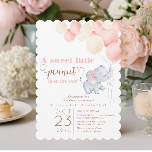 Little Peanut Elephant Waterverf Baby Girl Shower Kaart