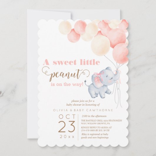 Little Peanut Elephant Waterverf Baby Girl Shower Kaart (Voorkant)