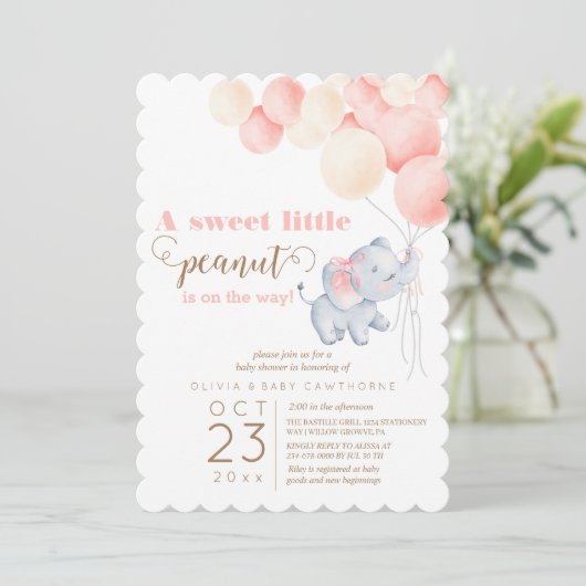 Little Peanut Elephant Waterverf Baby Girl Shower Kaart (Staand voorkant)