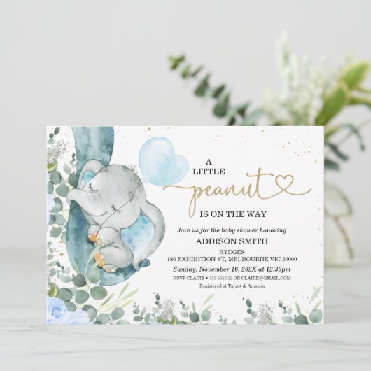 Little Peanut Floral Foliage Elephant Baby shower Kaart (Staand voorkant)