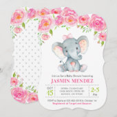 Little Peanut Girl Elephant Baby shower Invitation Kaart (Voorkant / Achterkant)