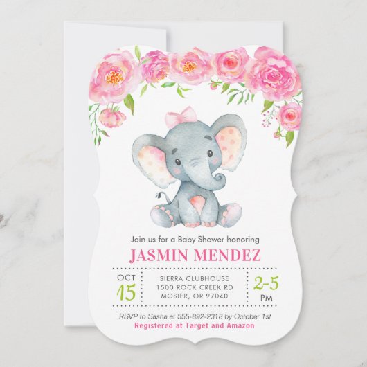 Little Peanut Girl Elephant Baby shower Invitation Kaart (Voorkant)