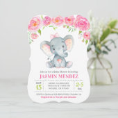 Little Peanut Girl Elephant Baby shower Invitation Kaart (Staand voorkant)