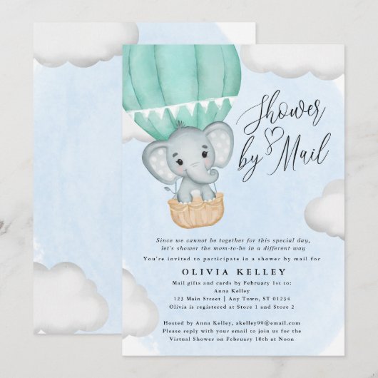 Little Peanut Green Elephant Baby shower by Mail Kaart (Voorkant / Achterkant)