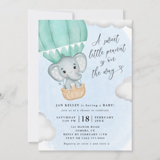 Little Peanut Green Elephant Baby shower Kaart (Voorkant)