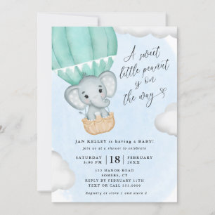 Little Peanut Green Elephant Baby shower Kaart