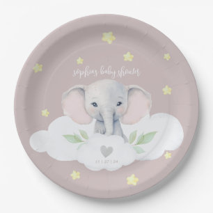 Little Peanut Meisje Baby shower Roze Olifant Papieren Bordje