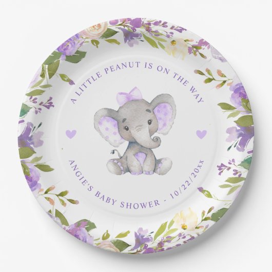 Little Peanut Meisje Lavendel Baby shower Sprinkle Papieren Bordje (Voorkant)