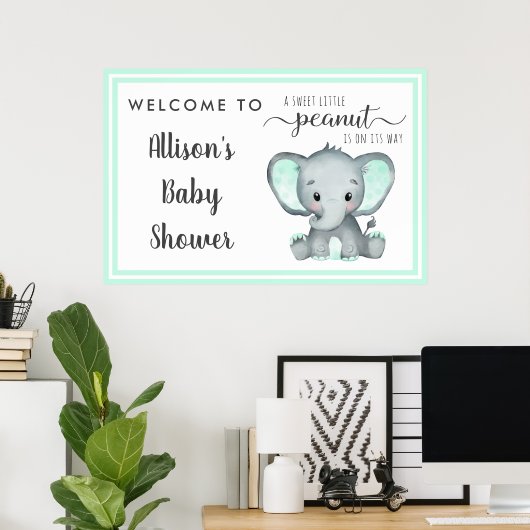 Little Peanut Mint Elephant Baby shower Welcome Poster (Thuiskantoor)