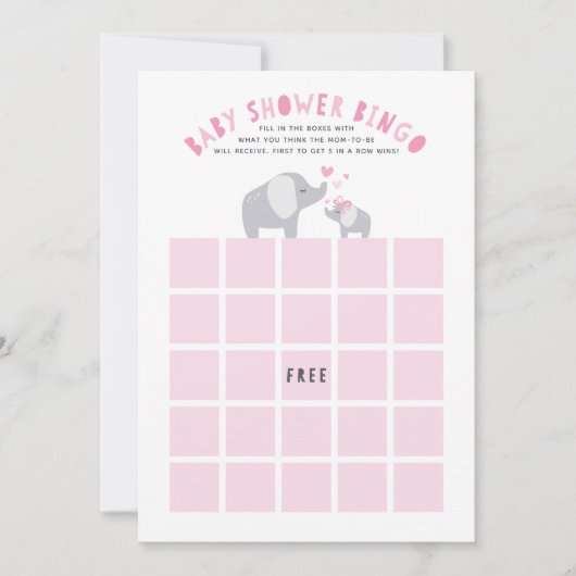 Little Peanut Olifant Baby shower Bingo Spel Roze Kaart (Voorkant)