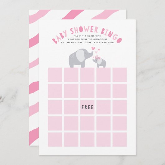 Little Peanut Olifant Baby shower Bingo Spel Roze Kaart (Voorkant / Achterkant)