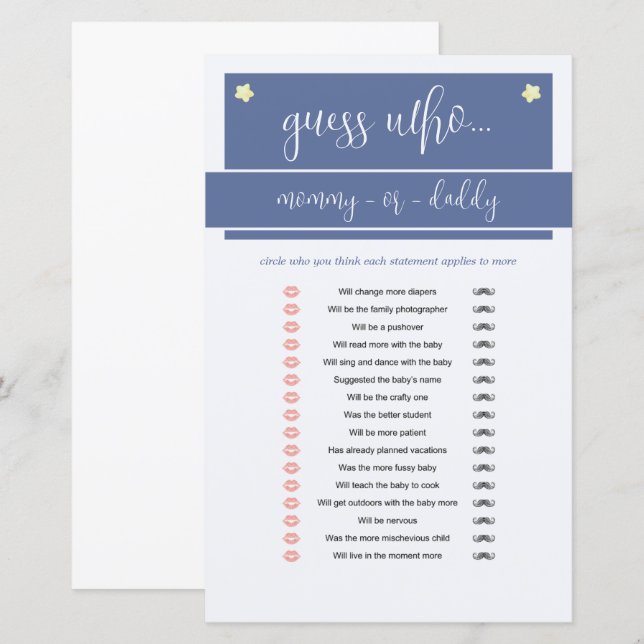 Little Peanut Olifant Boy Baby shower Game Blauw (Voorkant / Achterkant)