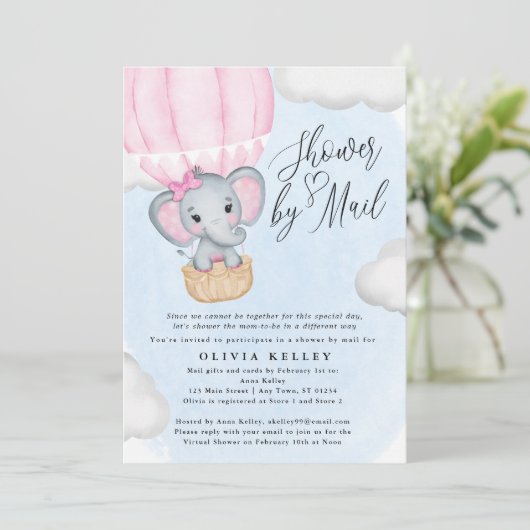 Little Peanut Pink Elephant Baby shower per post Kaart (Staand voorkant)