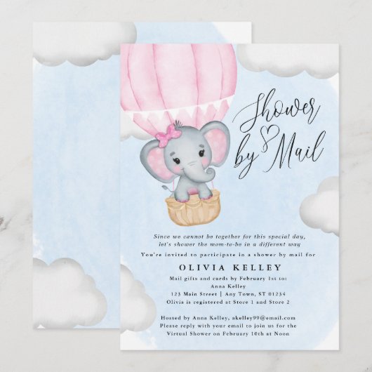 Little Peanut Pink Elephant Baby shower per post Kaart (Voorkant / Achterkant)