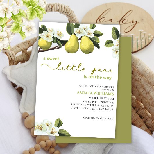 Little Pear is op weg naar fruit thema baby shower Kaart