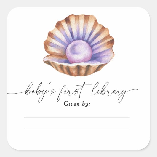 Little Pearl baby shower - Baby's eerste bibliothe Vierkante Sticker (Voorkant)