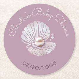 Little Pearl Baby shower Ronde Kartonnen Onderzetter