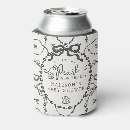Little Pearl Black Coquette Bow Baby shower Blikjeskoeler (Blikje Achterkant)