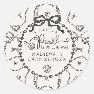Little Pearl Black Coquette Bow Baby shower Ronde Sticker