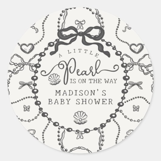 Little Pearl Black Coquette Bow Baby shower Ronde Sticker (Voorkant)