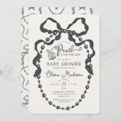 Little Pearl Black Coquette Bow Baby shower Uitnod (Voorkant / Achterkant)