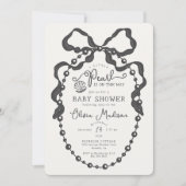 Little Pearl Black Coquette Bow Baby shower Uitnod (Voorkant)