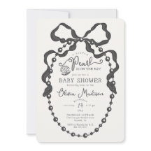 Little Pearl Black Coquette Bow Baby shower Uitnod