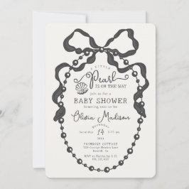 Little Pearl Black Coquette Bow Baby shower Uitnod
