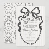 Little Pearl Black Coquette Bow Baby shower Uitnod (Voorkant / Achterkant)