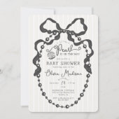 Little Pearl Black Coquette Bow Baby shower Uitnod (Voorkant)