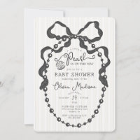 Little Pearl Black Coquette Bow Baby shower Uitnod