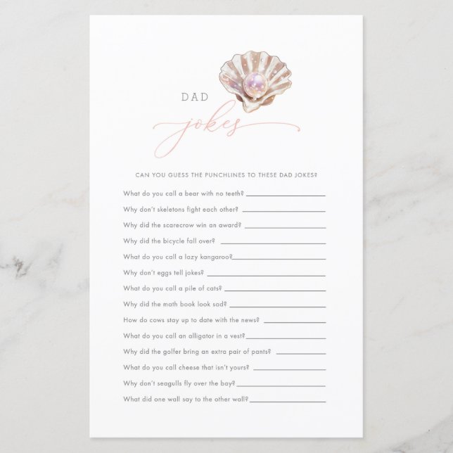 Little Pearl Dad Jokes Baby Shower Game Card (Voorkant)