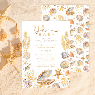 Little Pearl Golden Summer Ocean Baby shower Kaart
