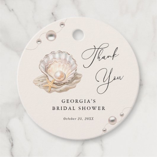 Little Pearl Ocean Beach Seashell Girl Baby shower Bedankjes Labels (Voorkant)