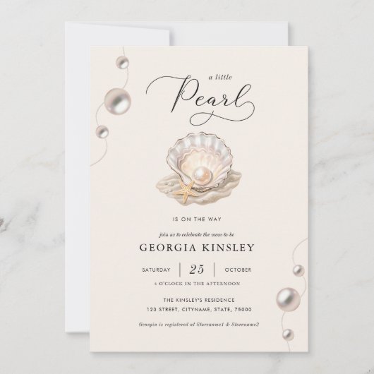 Little Pearl Ocean Beach Seashell Girl Baby shower Kaart (Voorkant)