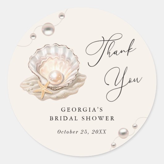 Little Pearl Ocean Beach Seashell Girl Baby shower Ronde Sticker (Voorkant)